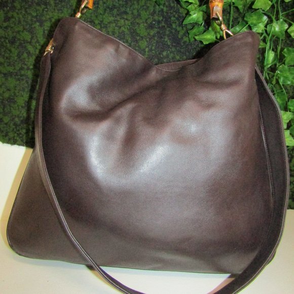 AUTHENTIC GUCCI BROWN LEATHER LARGE BAMBOO SHOULDER CROSSBODY BAG - Picture 2 of 15